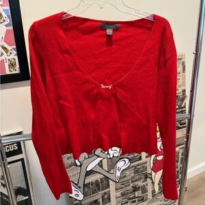 Primark Red Ribbed V-Neck Long Sleeve Sweater